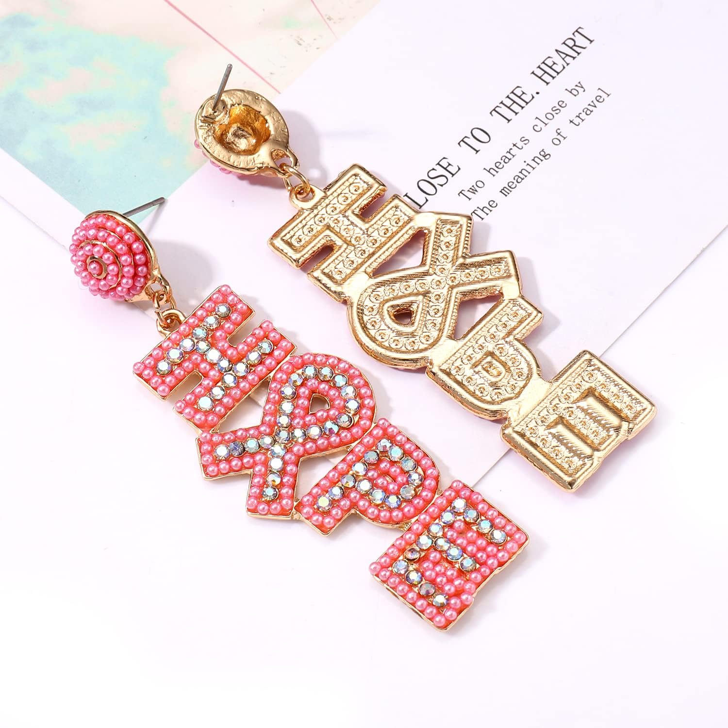 Beaded Breast Cancer Awareness Earrings Rhinestone Hope Pink Ribbon Earrings Survivor Warrior Dangle Earrings for Women - Image 3