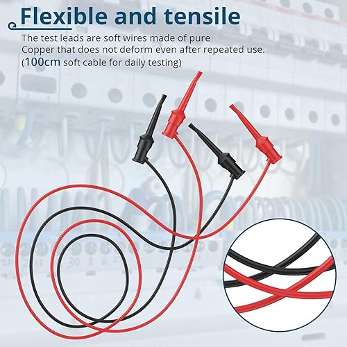 Miniatura 97 de 1 par de cable de prueba de enchufe de plátano a clip de cocodrilo, 39.4 in/3.28 pies, corriente nominal de 15 A, voltaje máximo de 1000 V, cable