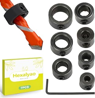 7 Piece Drill Bit Stop Collar Set Precision Depth Stop Collars for Accurate Drilling 1/8 to 1/2 Inch Includes Allen Wrench for Wood Metal DIY Projects