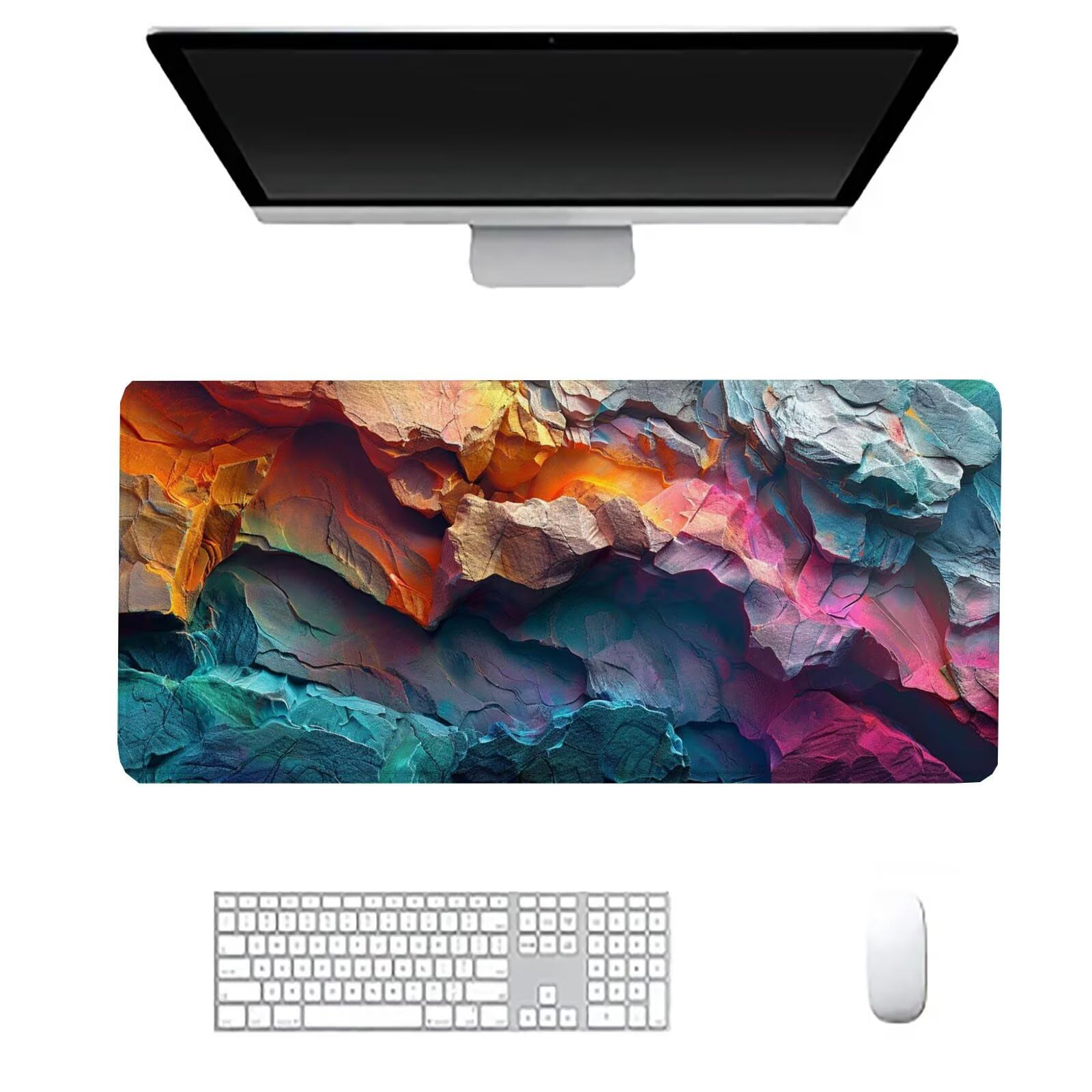 Kolorowa duża podkładka pod mysz do gier mata na biurko skała XXL 1400 x 700 x 3 mm, mata komputerowa akcesoria biurowe z antypoślizgową podstawą do klawiatury i myszy dla graczy J502