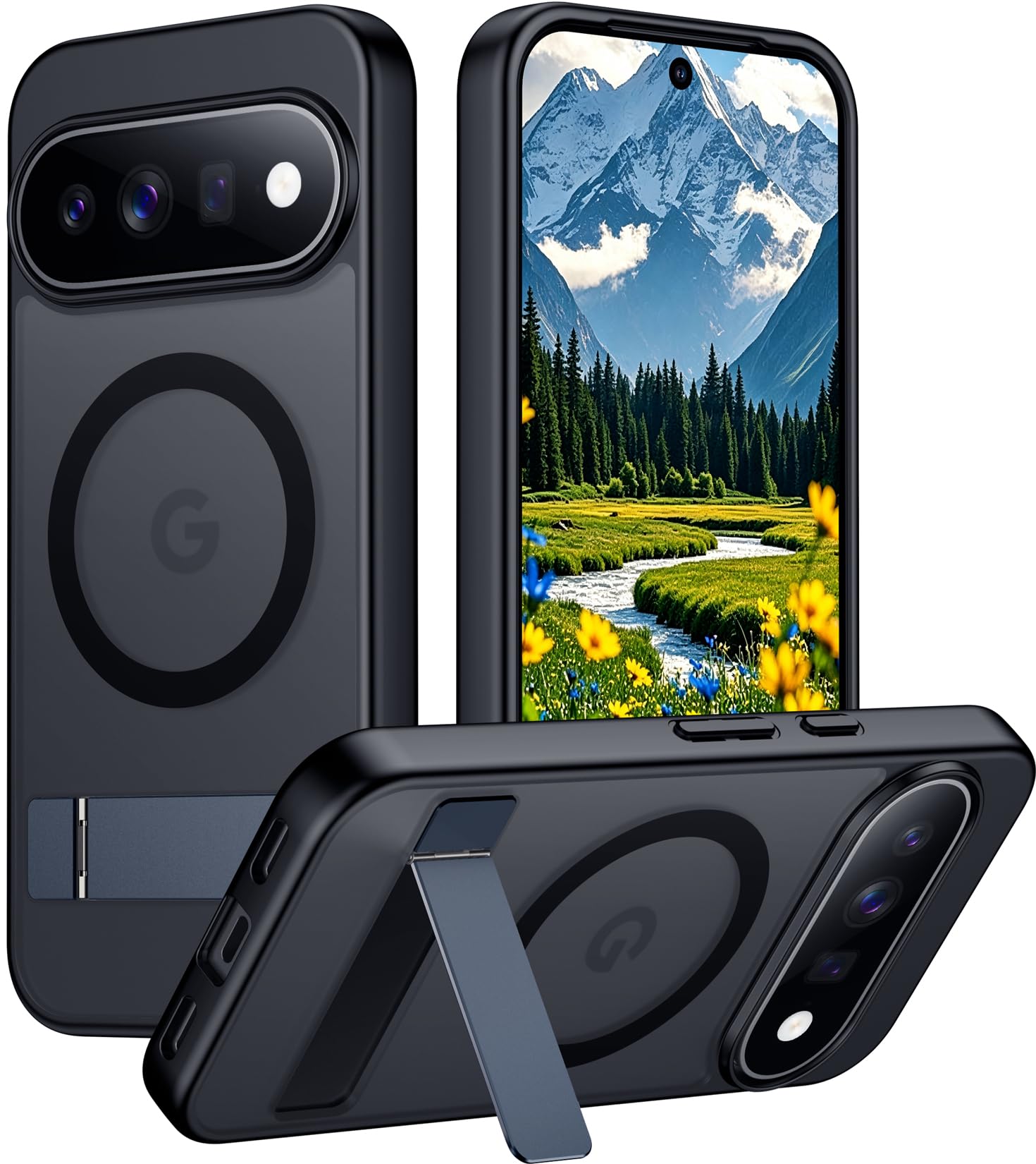 Temdan Designed for Google Pixel 11 Pro XL Case 2026, [Built-in Invisible Kickstand][Compatible with MagSafe][Military Grade Shockproof] Slim Translucent Matte Phone Case-Black