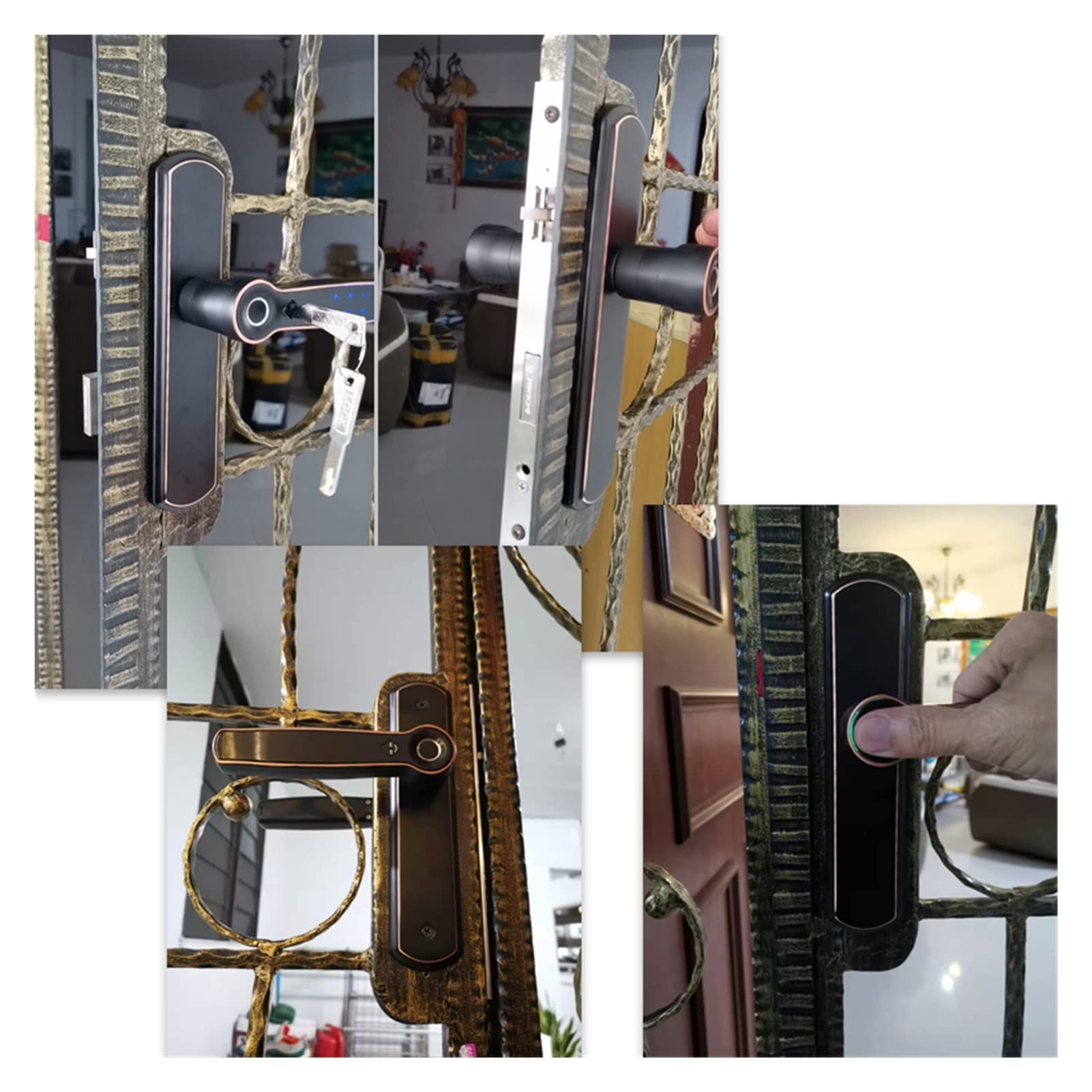 VChics Serrure de porte intelligente, Verrouillage de porte intelligent double empreinte digitale et mot passe verrouillage Bluetooth Appliquer Poignée for la métallique creuse en fer forgé d22(6085)