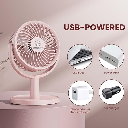 Miniatura 3 de Shinebella Ventilador de escritorio pequeño de 4 velocidades con fuerte flujo de aire, mini ventilador USB portátil personal, silencioso, rotación