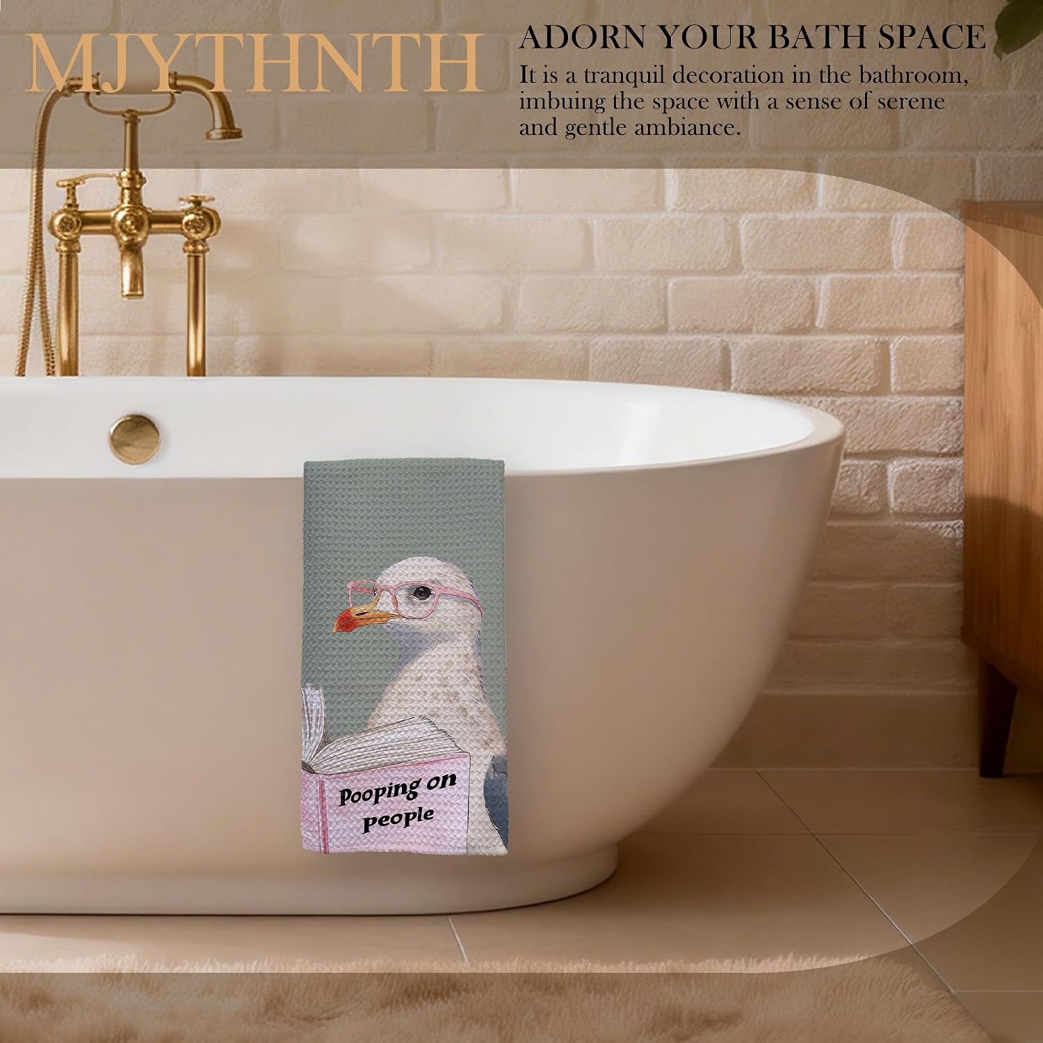 Funny Coastal Seagull Decorative Hand Towels for Bathroom Powder Room 16x24 Inches, Seagull Gifts for Women, Funny Pooping on People Bathroom Hand Towels