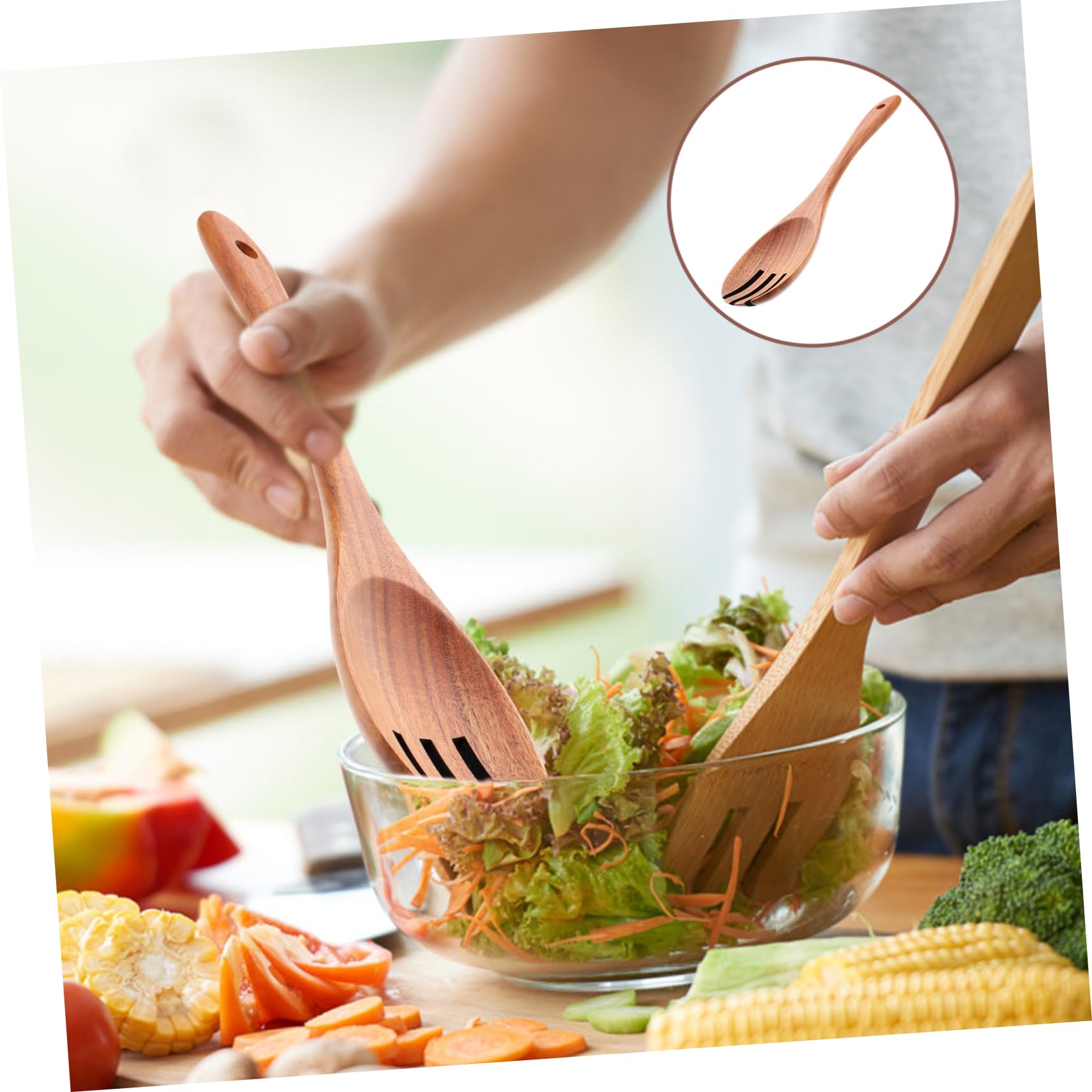 PRETYZOOM Salad Fork Tongs Kitchen Utensil for Salad Fruit and Dessert Serving Premium Wood Material for Easy Mixing and Tossing