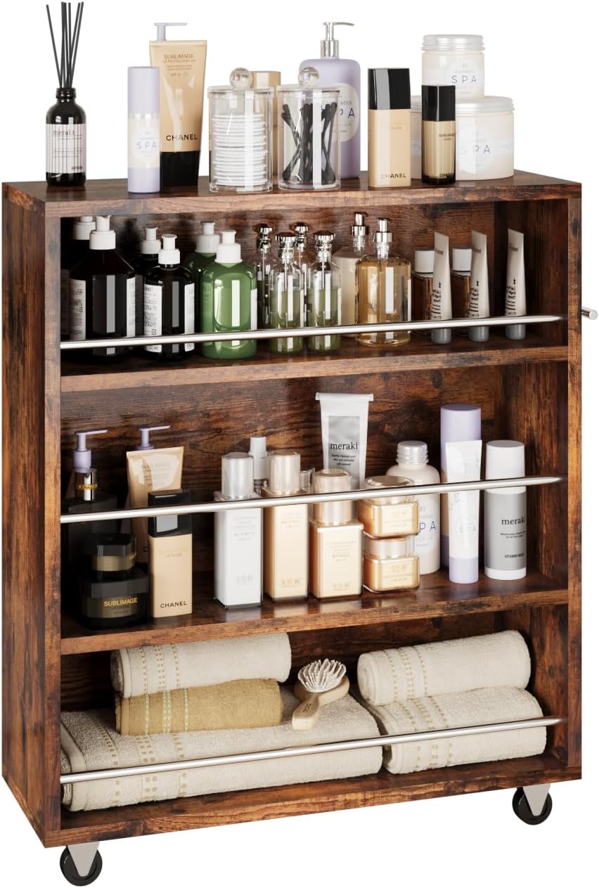 ALBAD Slim Rolling Cart,4-Tier Storage Cart with Wheels,7.9”W Slim Storage Carts with Handle for Kitchen Laundry Narrow Places Bathroom Dining Room Small Spaces