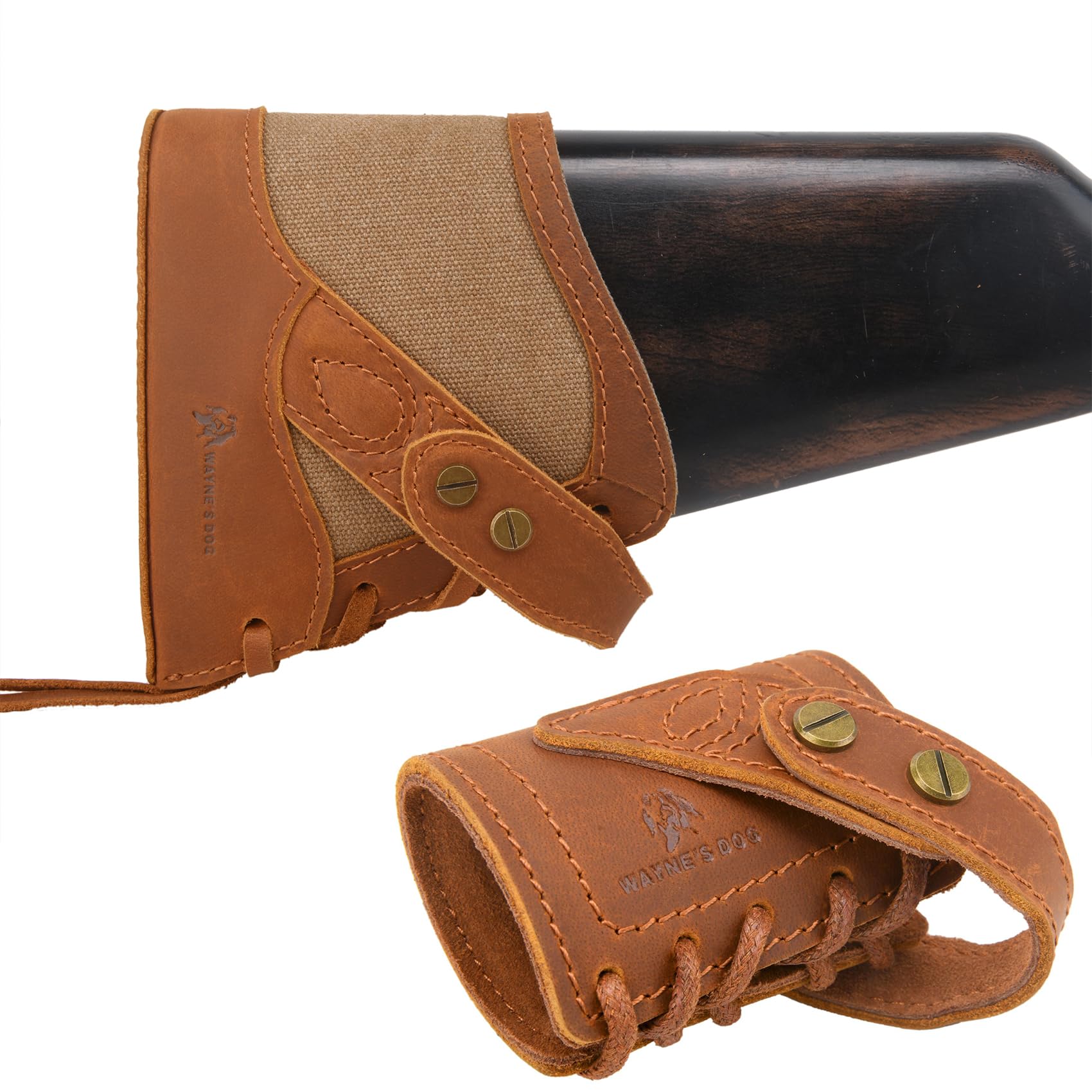Tas Trost Leather Rifle Buttstock Slip On Gun Recoil Pads with No Drilling Sling Loop Barrel Mount for Hunting Shooting (Canvas & Leather?Brown?)
