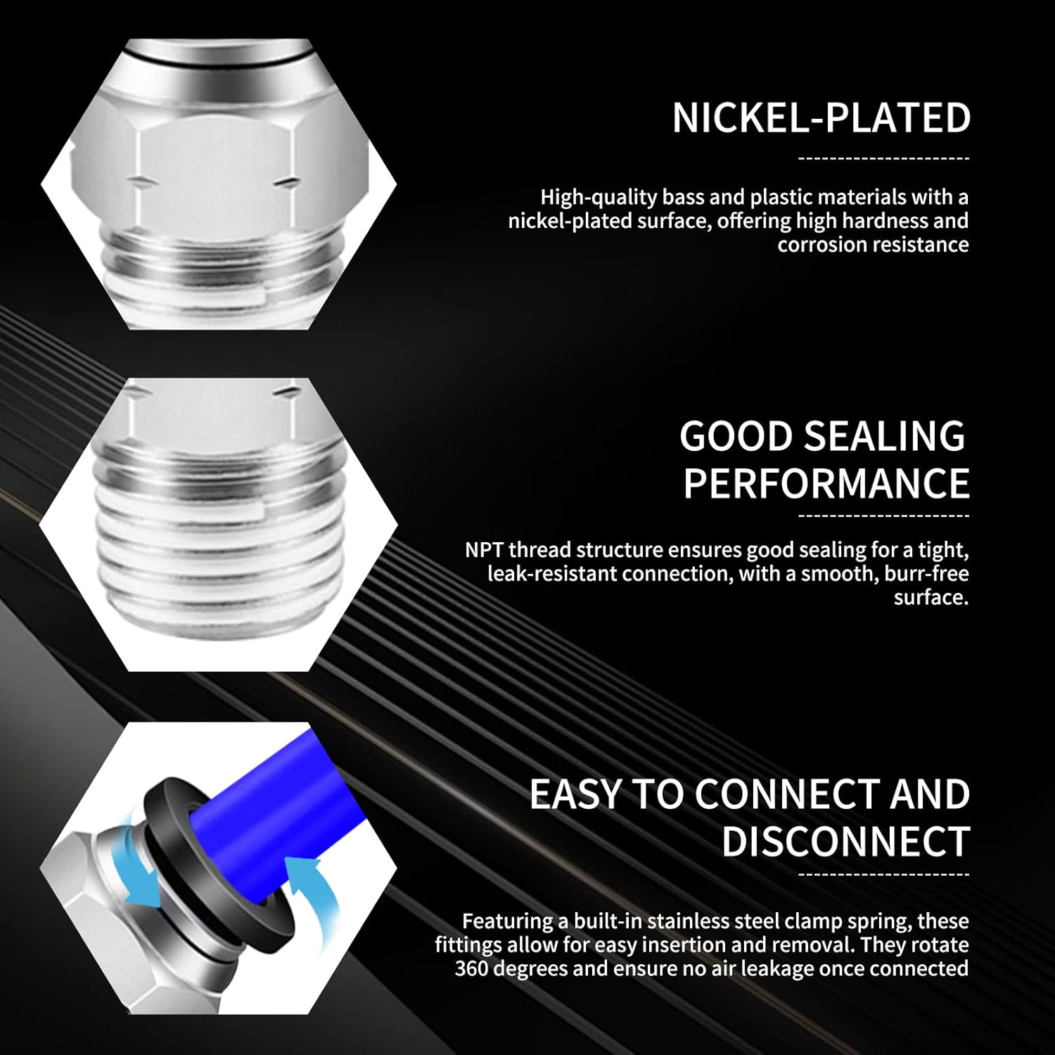 1/2 Push to Connect Fittings Kit, 1/2 Inch Tube OD x 1/2 Inch NPT Thread Male Elbow Straight Quick Connect Fittings, 24 Pcs