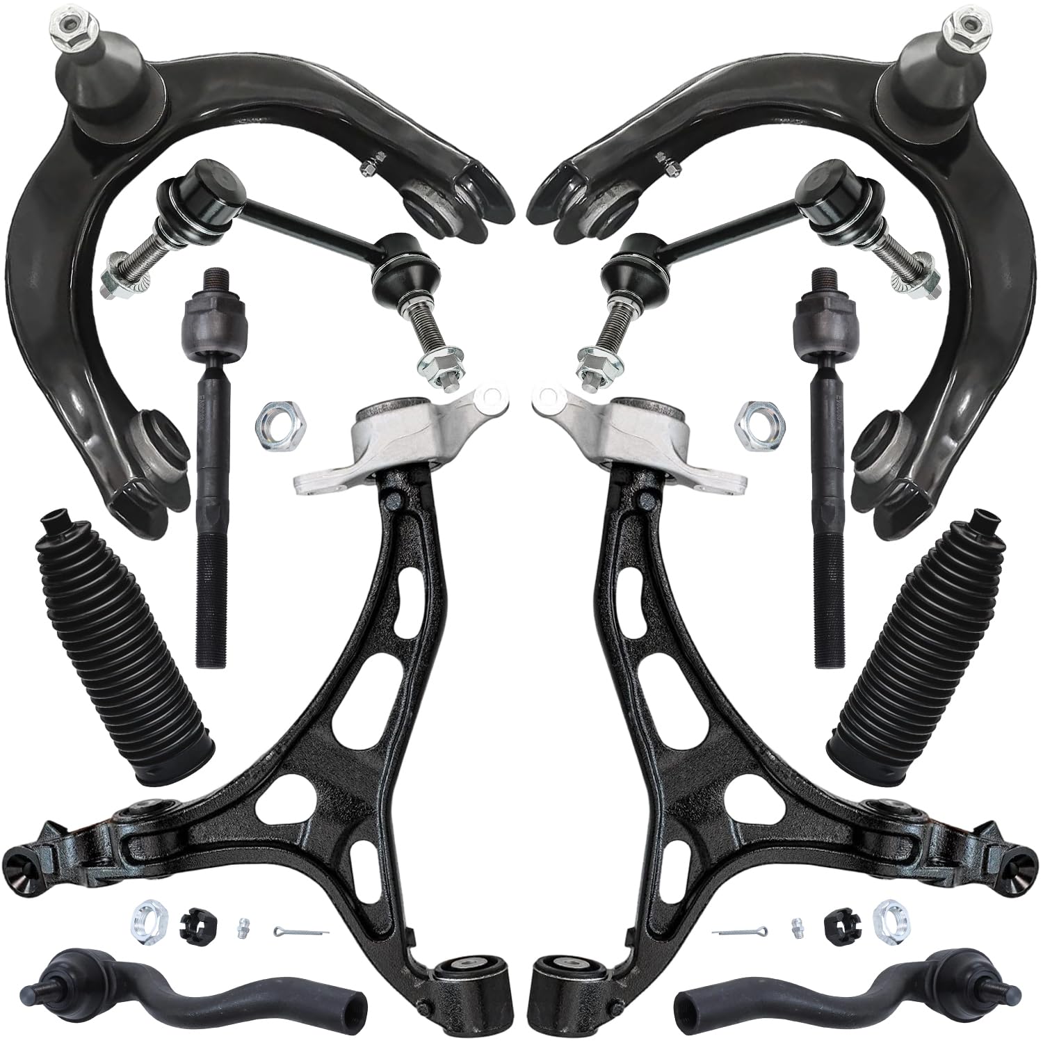 Detroit Axle - 12pc Front End Control Arms Kit for 11-15 Dodge Durango Jeep Grand Cherokee, 4 Tie Rod, 2 Sway Bars 2 Boots 2011 2012 2013 2014 2015 Replacement