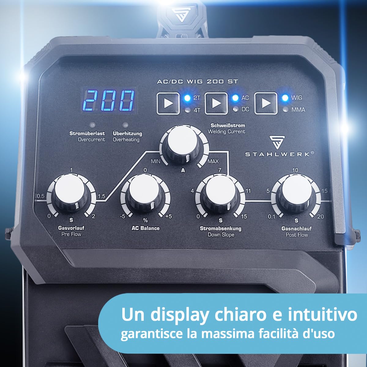 STAHLWERK Saldatrice 2-in-1 AC/DC TIG 200 ST TIG MMA 200 A HF Hotstart Anti-Stick IGBT