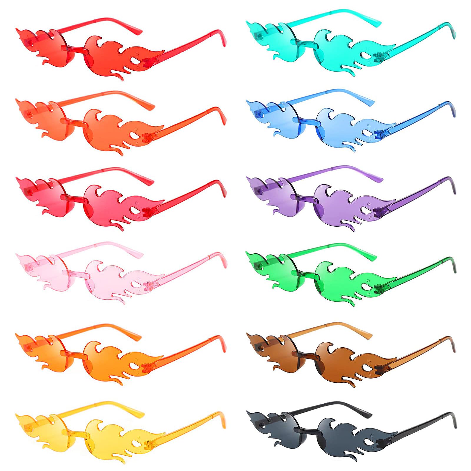 12 Piezas Gafas de Sol,Gafas de Sol con llama, Gafa de Colores