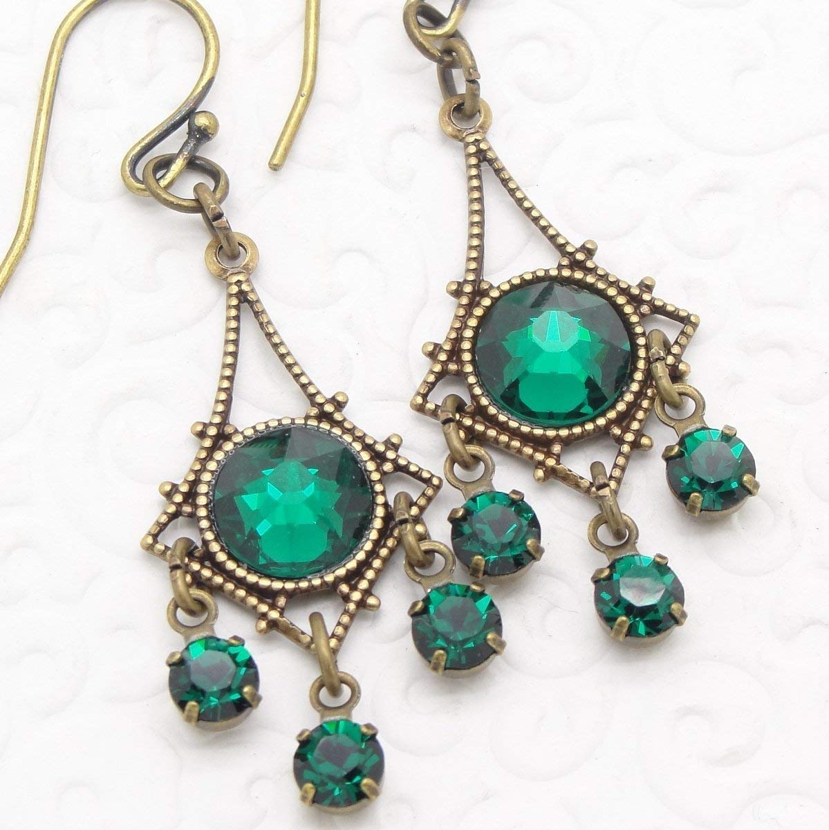Petite Chandelier Earrings in Forest Green Crystal