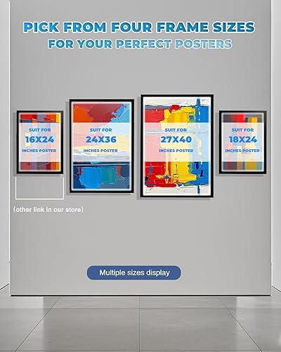 Miniatura 2 de Marco de póster de película LED de 24 x 36 pulgadas, marco de fotos LED, soporte para letrero de exhibición en negro, montaje en pared, perfil de