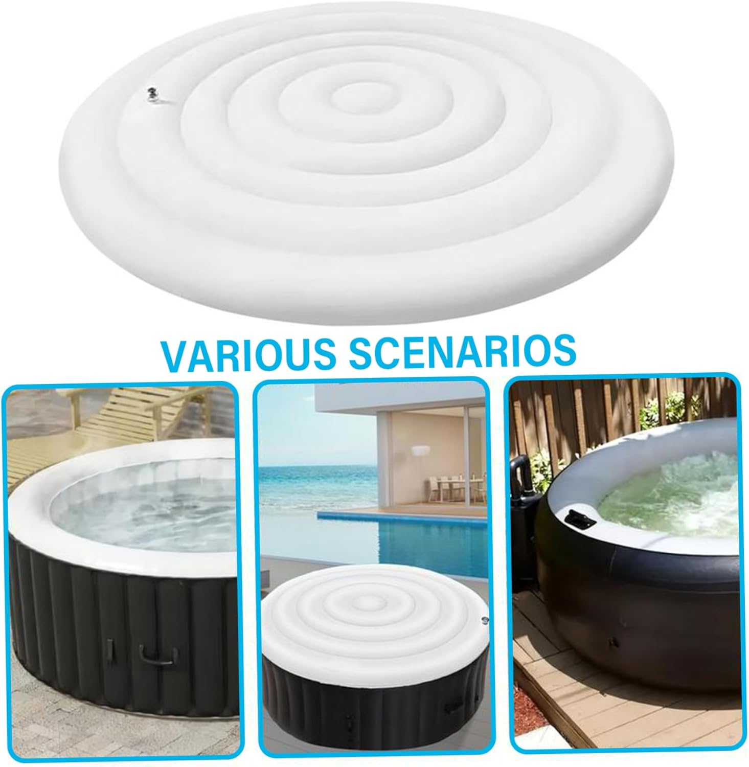 Inflatable Hot Tub Cover, 65 in Round Hot Tub Enclosure with Easy Inflation and Deflation Valve, Windproof Rain-Proof Snow-Proof Insulated Spa Covers Lid Lid Enclosure