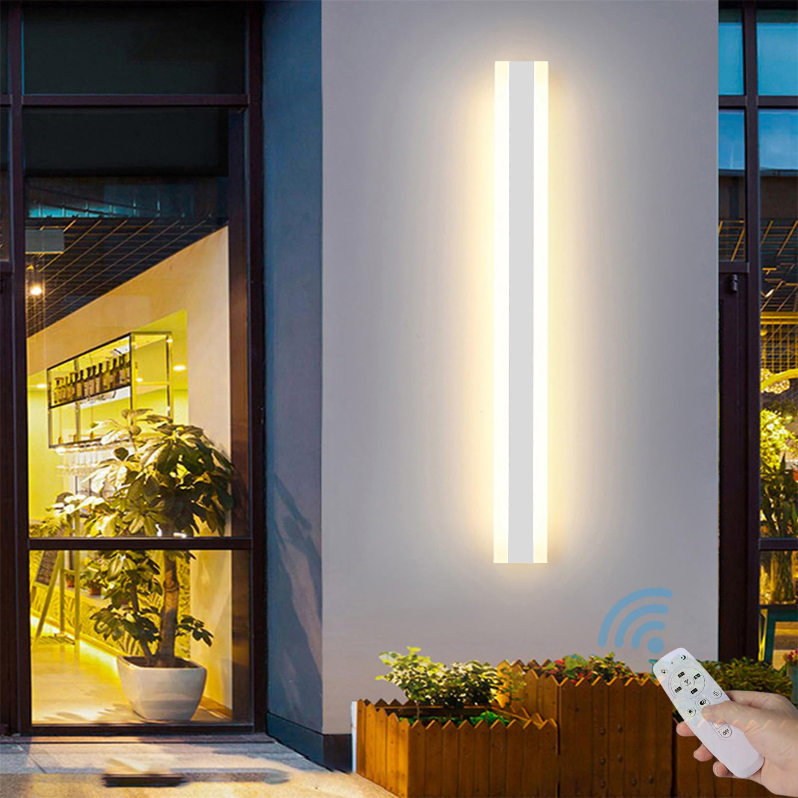Lunga Barra Applique da Parete Esterno Interno Dimmerabili Lampada da Parete con Telecomando LED Impermeabile IP65 Moderno Luce Alluminio Corridoio Giardini Veranda Garage Bianco (150CM)