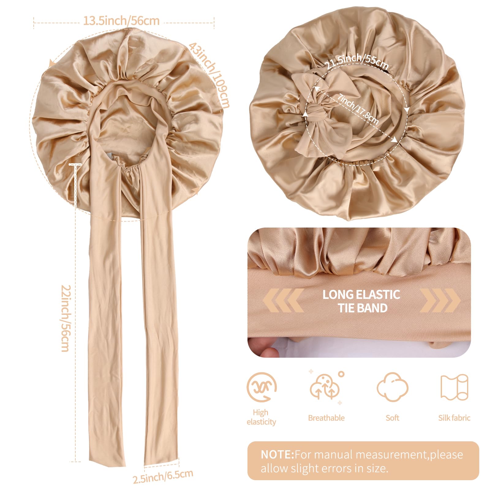 Condition photo showing New/Like New for Silk Bonnet for Sleeping Women Double Layer Satin Bonnet Hair Bonnet with Elastic Tie Band Adjustable Bonnet for Curly Hair?Gold?