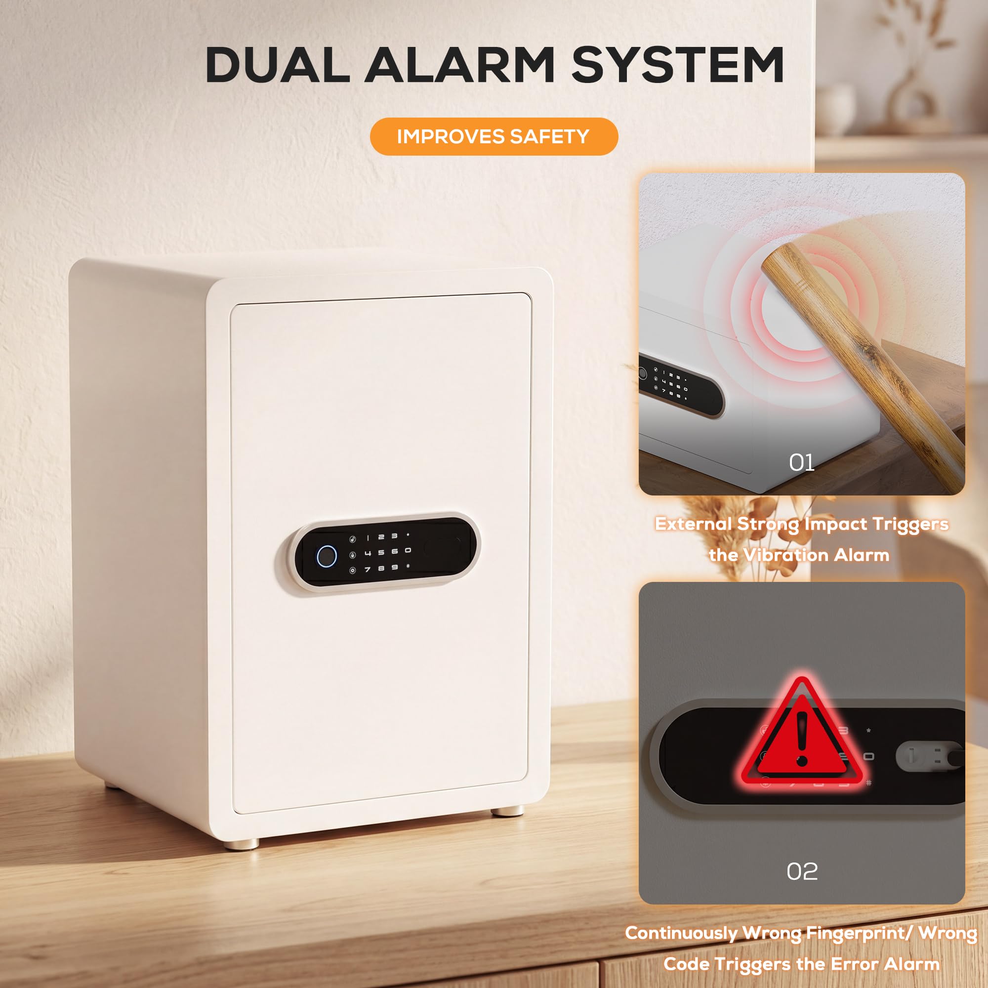 2.0 Cub Biometrischer Safe mit automatischem Öffnen von Fingerabdrucken, mit digitalem Touchscreen-Schloss, Dual-Alarm, Sicherheits-Wandhalterung, Schloss, Schmuck und Wertsachen, Weiß