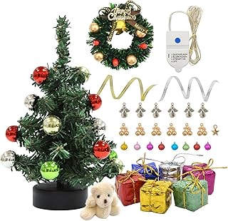 iLAND Dollhouse Accessories Mini Christmas Tree with Lights 6 inch Dollhouse Christmas Decorations CuteTiny Xmas Tree Miniature Decor 1/12 Scale Accessories Shining Small Gifts