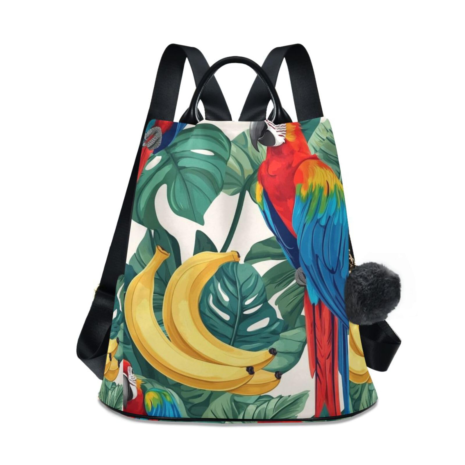 Parrots Bananas Backpack for Women Anti Theft Large Fashion Travel Shoulder Bag Purse Rucksack Lightweight
