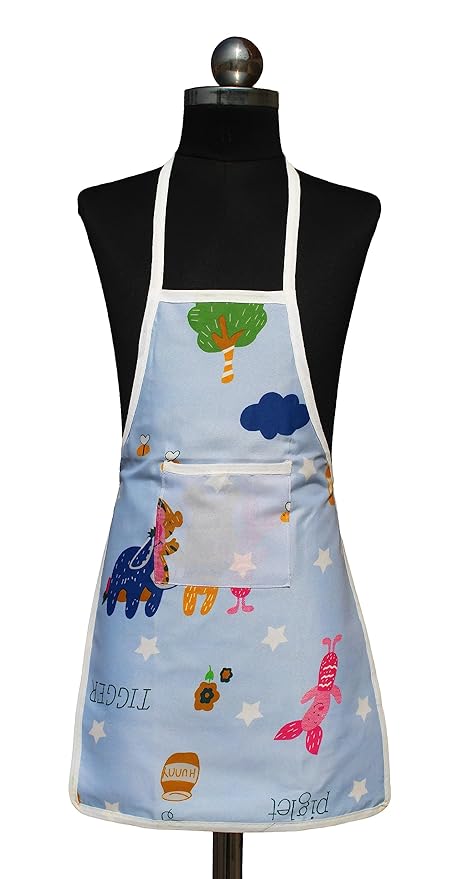 GLUN Printed Kid Apron with 1 Front Pocket Pocket Type P Blue Color Pack of 1