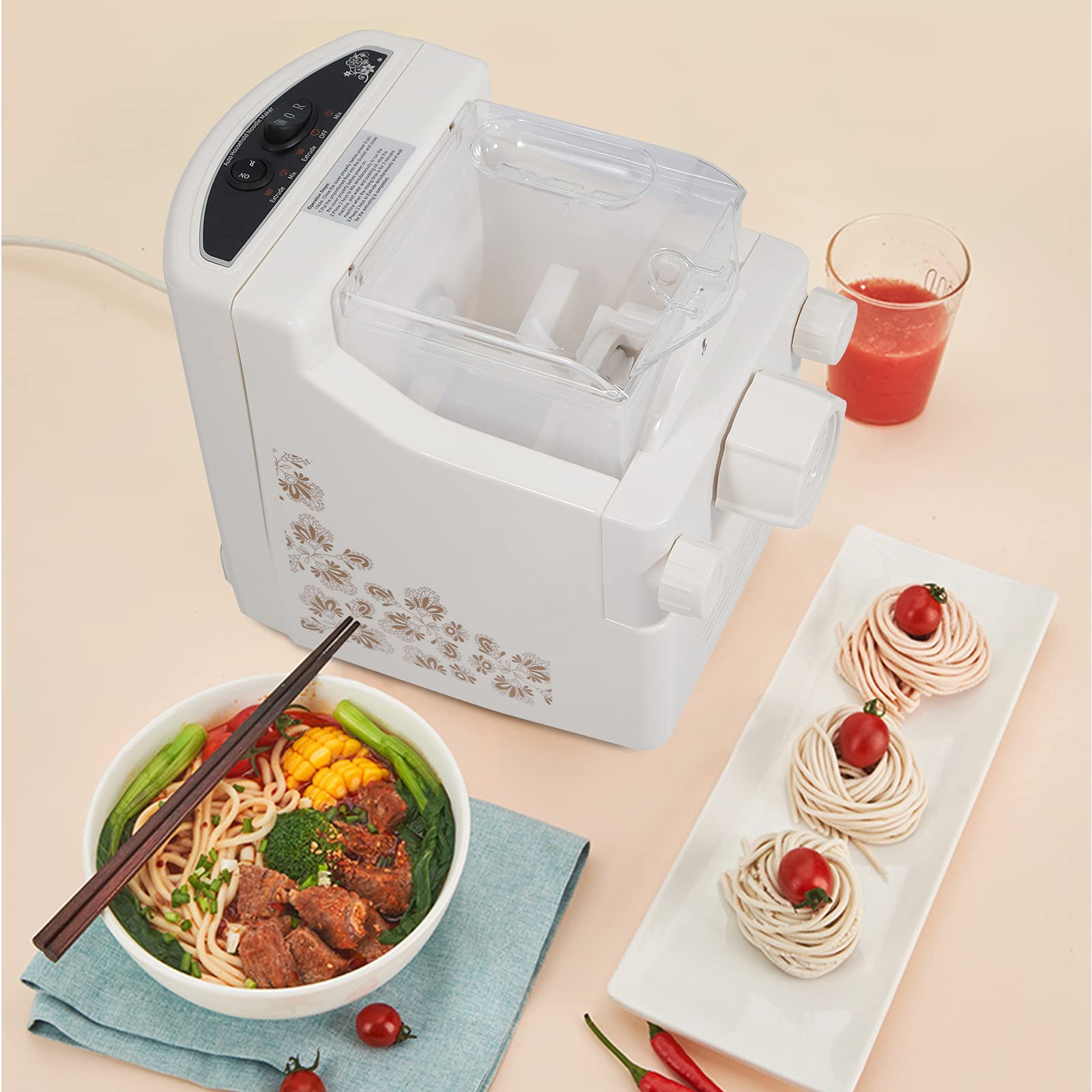 Machine à pâtes électrique 180 W 220 V / 50 Hz - Capacité : 500 g - Machine à pâtes domestique multifonction électroménager avec 9 plats à pâtes pour spaghetti
