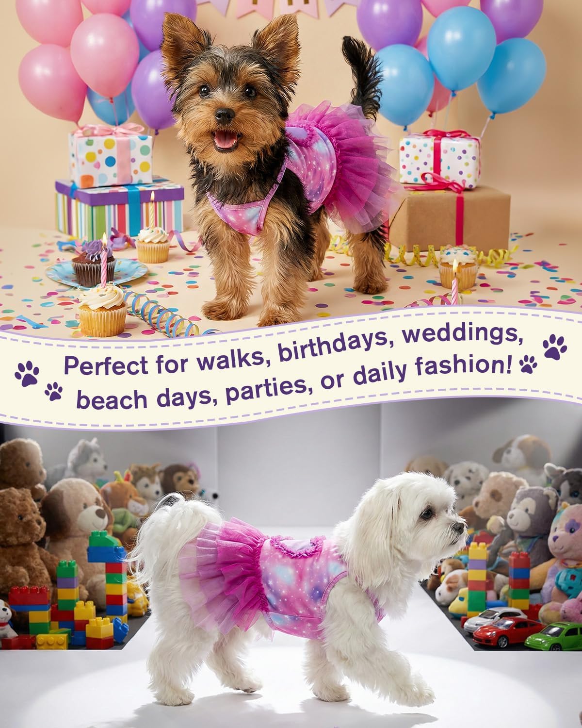 CuteBone Cute Pet Dress for Small Dogs, Cats - Ruffle Princess Outfit with Pleated Heart, Summer Lightweight Breathable Dog Party Clothes for Holiday, Walks, Birthday, Photos DDQ03S