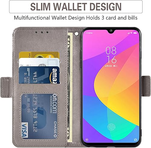 Miniatura 10 de Asuwish Funda de teléfono para Xiaomi Mi A3 con protector de pantalla de vidrio templado y billetera de cuero de flores con tapa para tarjeta de