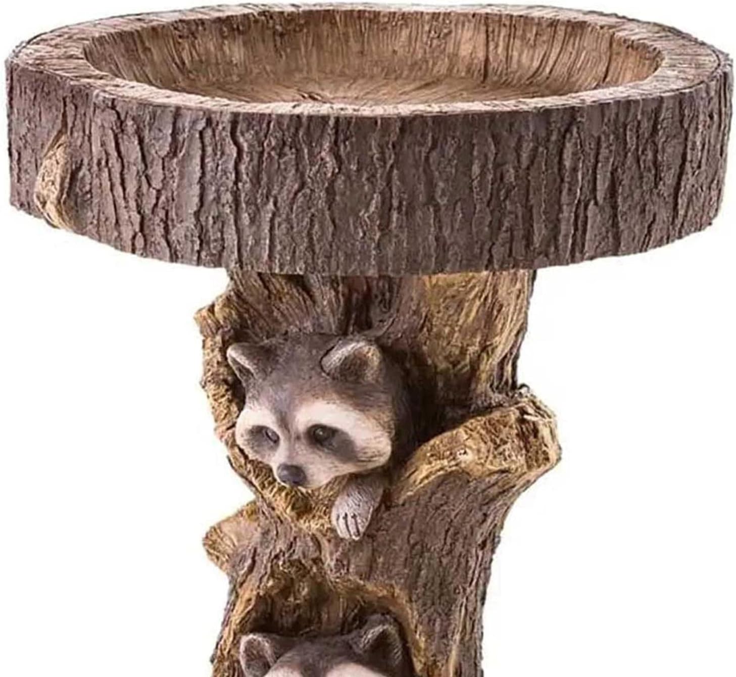 Bird Bath Bowl for Garden with Raccoon Figurine Outdoor Resin Feeder