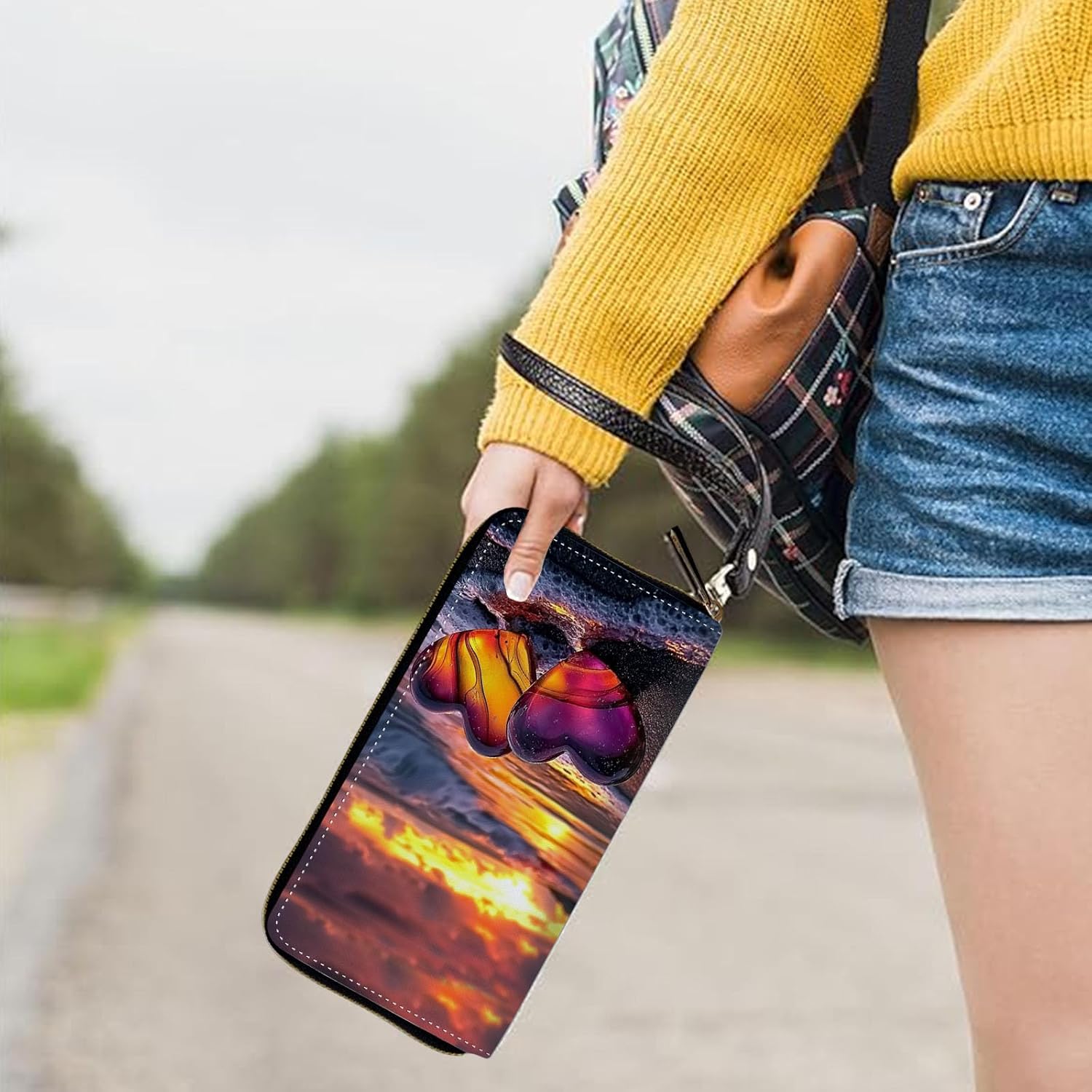 Womens Wallet, Large Capacity RFID Blocking PU Leather Wristlet Wallets for Women Ladies Men Credit Card Holder Zipper Wallet Phone Holder Clutch Travel Purse, Hearts Sea Beach - Image 5