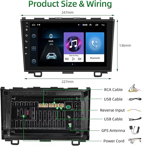 Miniatura 6 de 2+32G Estéreo de coche Android para Honda CRV 2007-2011, Podofo 9" pantalla táctil radio de coche con GPS nacigación, WiFi, Bluetooth, RDS FM, USB,