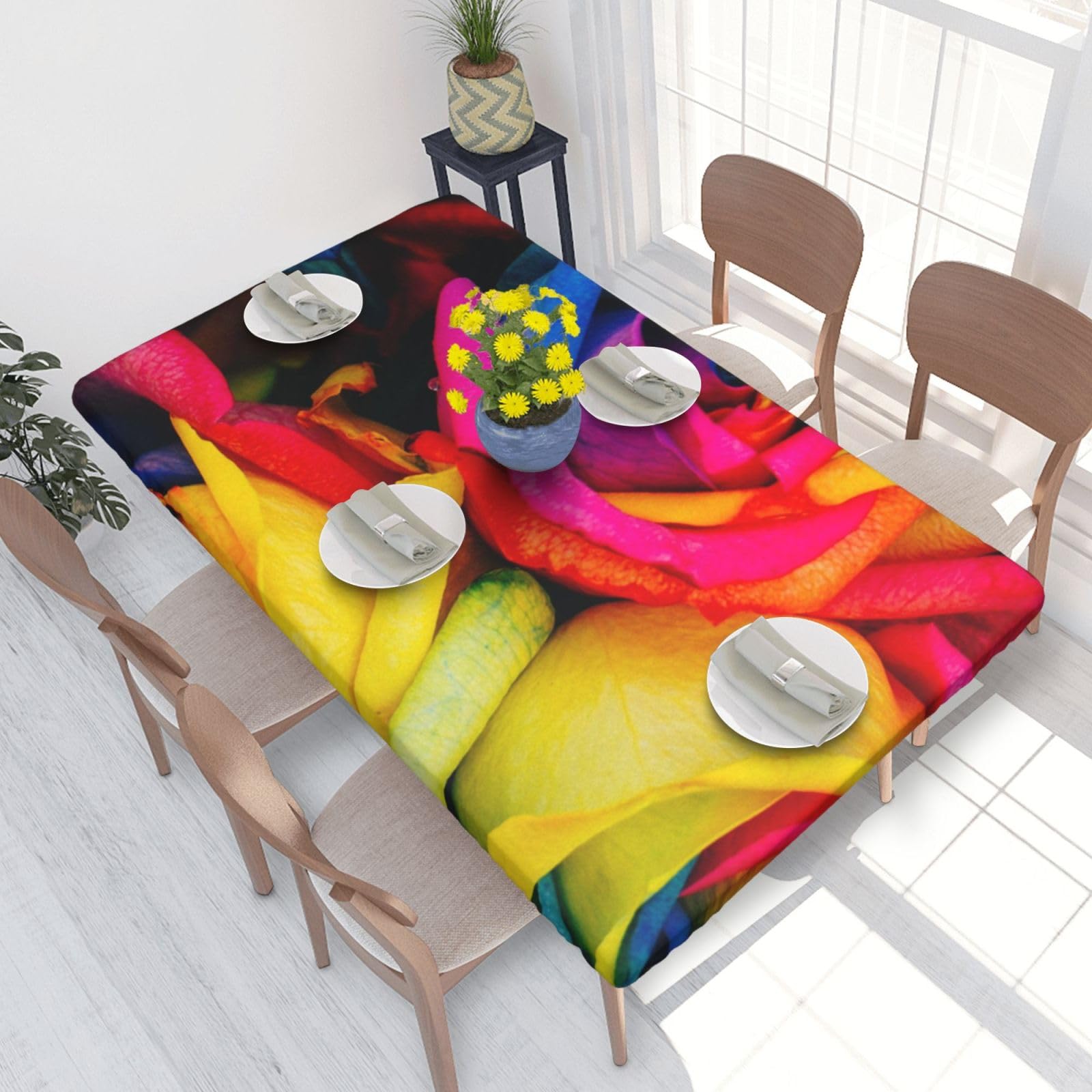 BNVSADC Rainbow Rose Printed 4FT Tablecloth 122x76 CM Polyester Kitchen Water Resistant Table Cloth Dining Table Decoration Table Covers