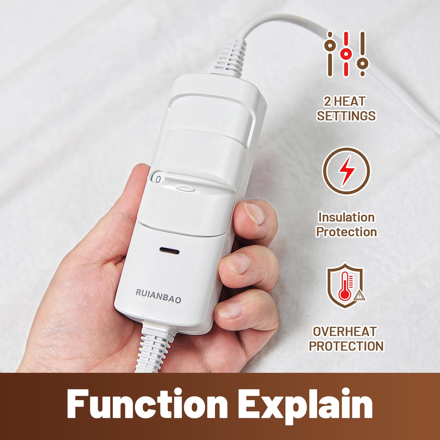 LEEVOT Coperta Termica 150 x 80 cm, 2 Temperature Regolabili Coperta Riscaldante Elettrica, Antimite, Lavabile, Spegnimento Automatico, Timer Programmabile.