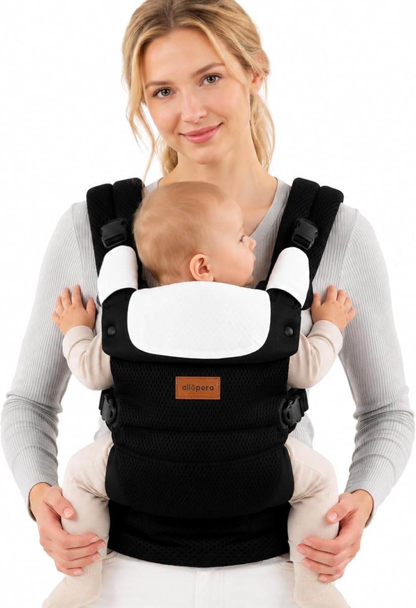 Baby Carrier for 7-45 lbs, Lightweight Breathable 3D Mesh Infant to Toddler Carrier with Dual-Layer Stability, Easy-Fasten Slide Buckles, Ergonomic Seat and Lumbar Support, Black