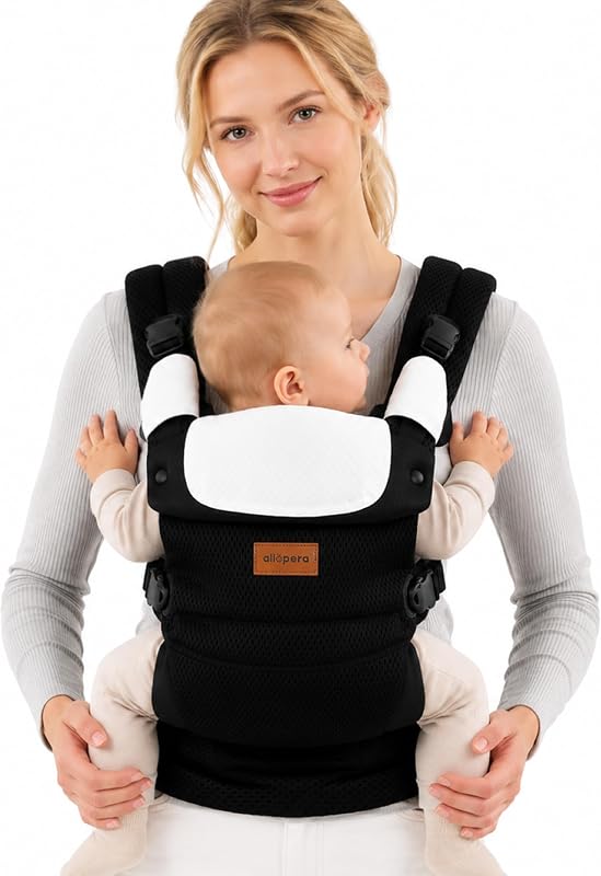 Baby Carrier for 7-45 lbs, Lightweight Breathable 3D Mesh Infant to Toddler Carrier with Dual-Layer Stability, Easy-Fasten Slide Buckles, Ergonomic Seat and Lumbar Support, Black