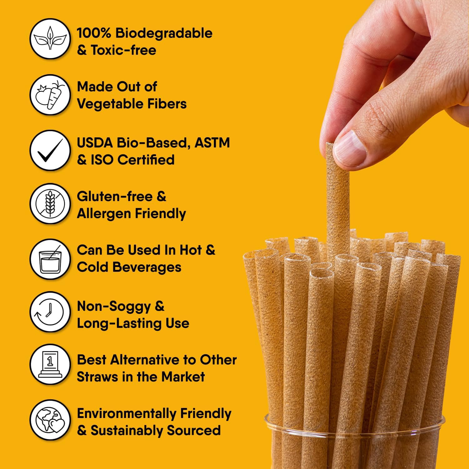 The Veggie Straws – 300 PCS of 8.25 Inches Unwrapped Biodegradable Straws – Made of Vegetable Fibers, Best Environment Friendly Drinking Straws for Hot and Cold Beverages