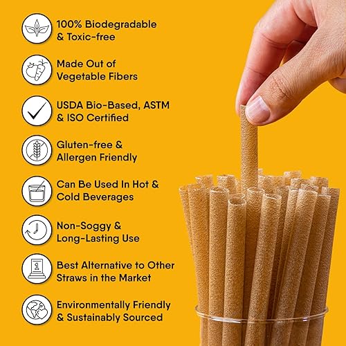 Miniatura 5 de The Veggie Straws 100 pajitas biodegradables sin envolver de 8.25 pulgadas, hechas de fibras vegetales, las mejores pajitas ecológicas para bebidas