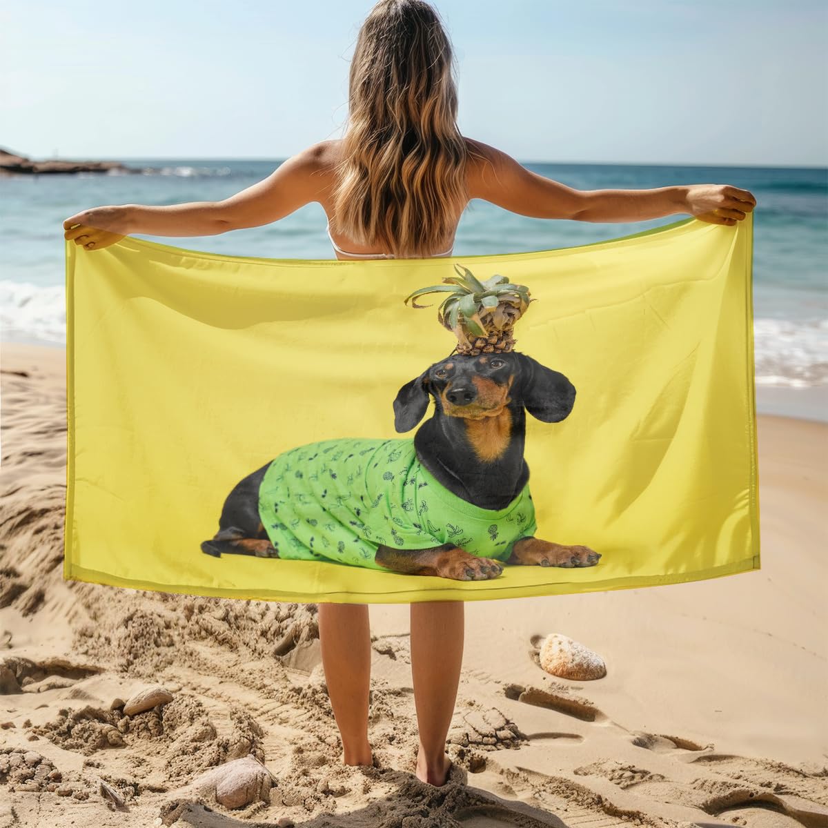 Toallas Baño Amarillo Perro Verde Toalla Playa Microfibra Sin Arena Beach Towel Suave y Absorbente Ducha Piscina Secado Rápido para Viajes, Natación, Camping 150x180cm