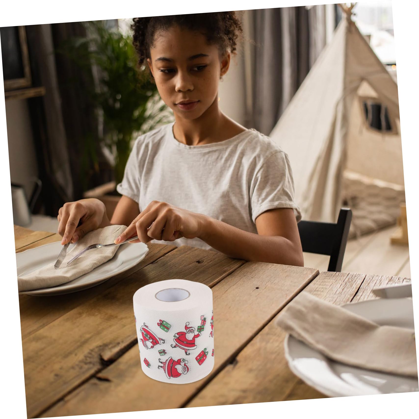 minkissy 5 Rotoli Tovaglioli di Carta per Feste Natalizie Tovaglioli Usa e Getta in Carta Doppia Spessore Motivi Natalizi per Natale e Feste Tema