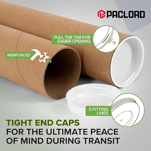 Miniatura 6 de Tubo de correo de papel kraft reforzado de 2 x 36 pulgadas, paquete de 1 tubo con 2 tapas, tubo seguro aprobado por USPS para pósteres, tubo