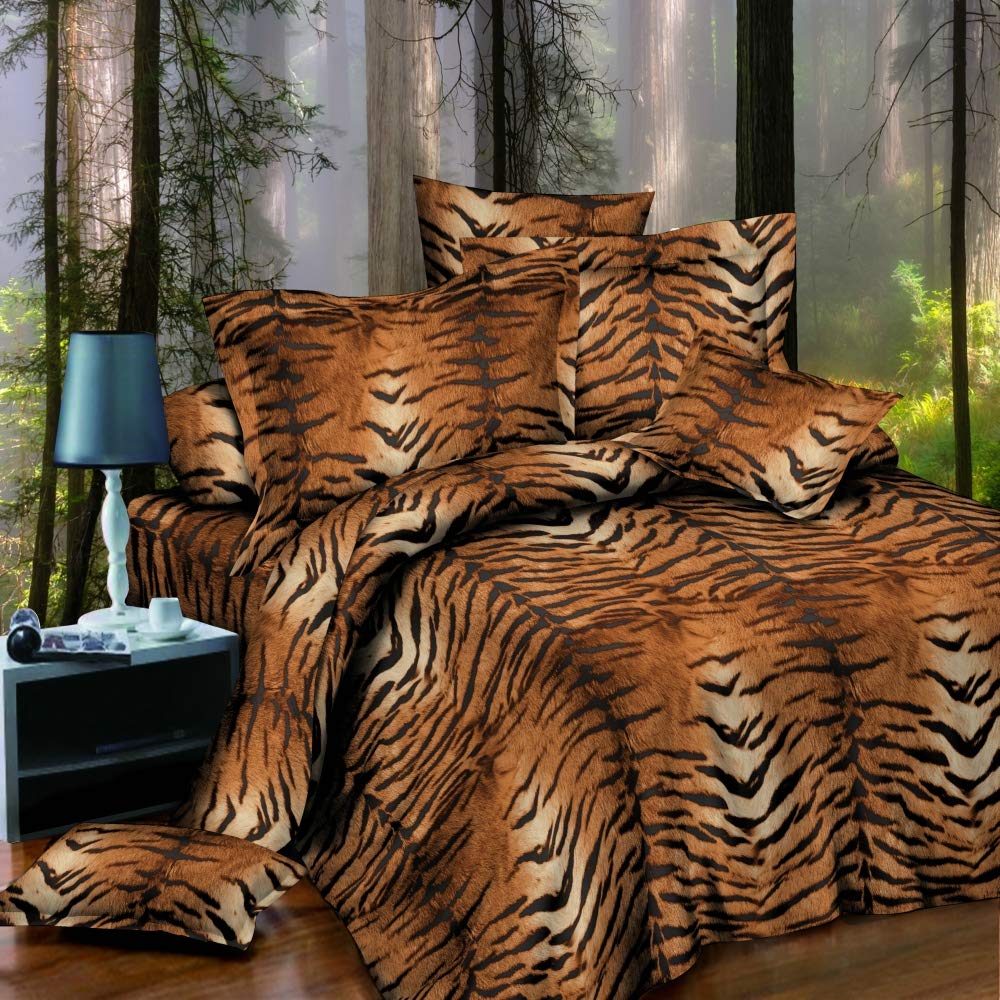3D Tiger Skin Pattern Printed Effect 4 Pieces Complete Duvet Quilt Cover Bedding Set (3D / Tiger Skin Pattern /270, Superking)