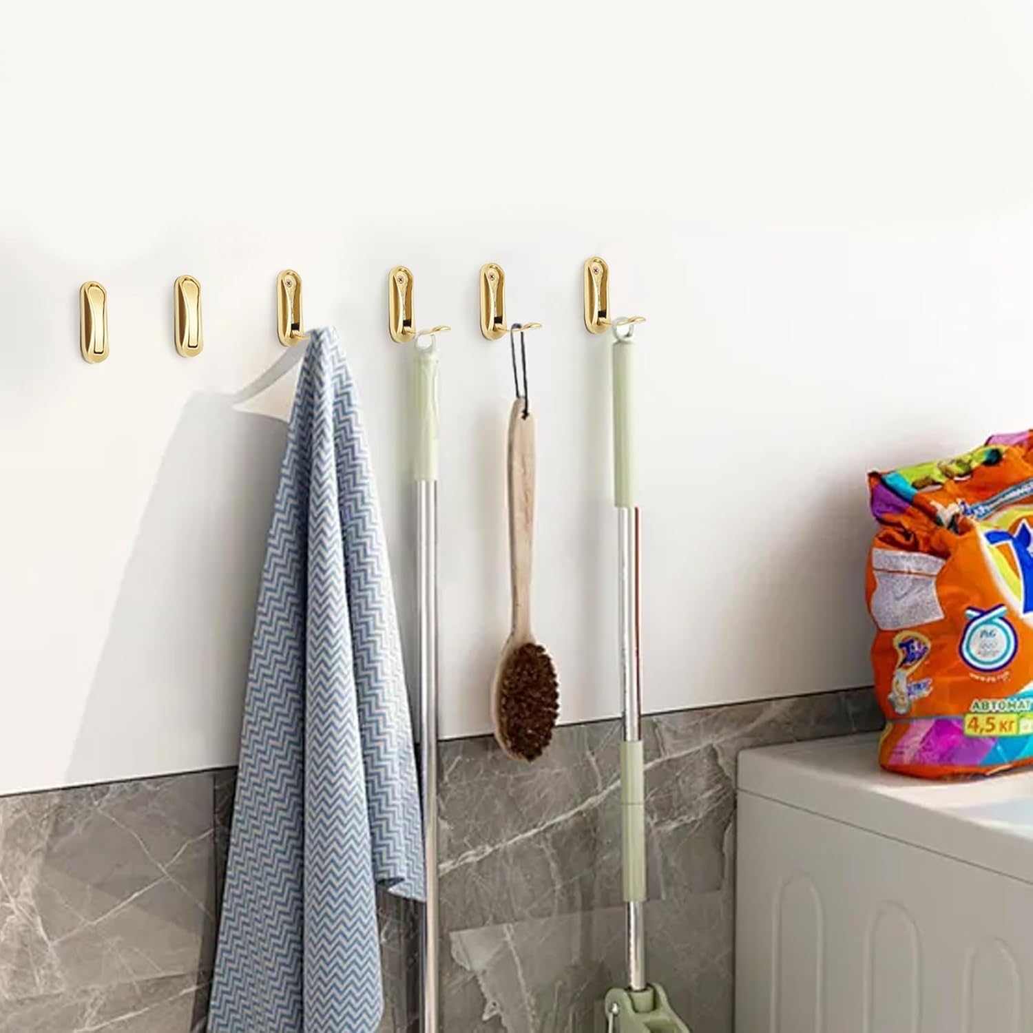 Folding Coat Hooks 6Pcs Coat Hooks for Hanging Coats, Scarves, Hats, Bathrobes, Keys, Bags – Retractable, Space-Saving & Decorative (Golden)