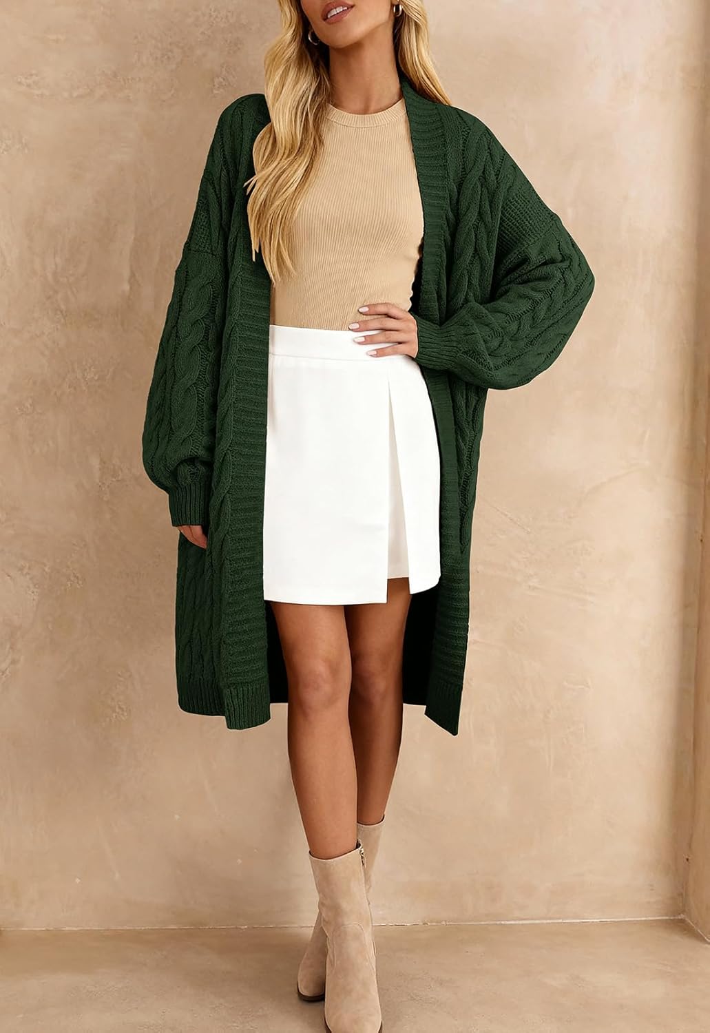 PRETTYGARDEN Long Sleeve Open Front Chunky Cardigan Sweaters for Women Cable Knit Long Cardigans Spring Outfits with Pockets - Image 2