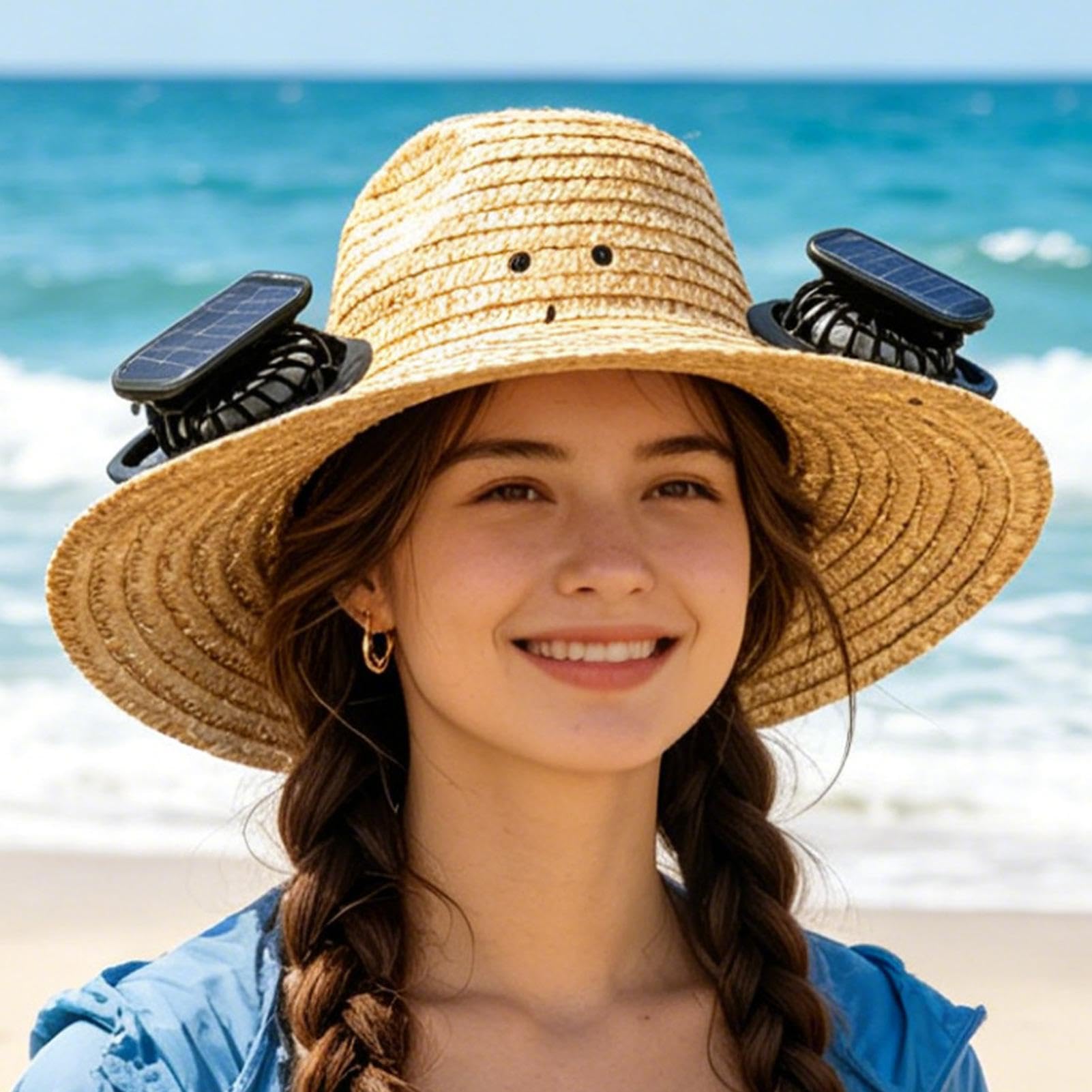 Cappello solare con ventilatore, berretto ricaricabile USB a tesa larga