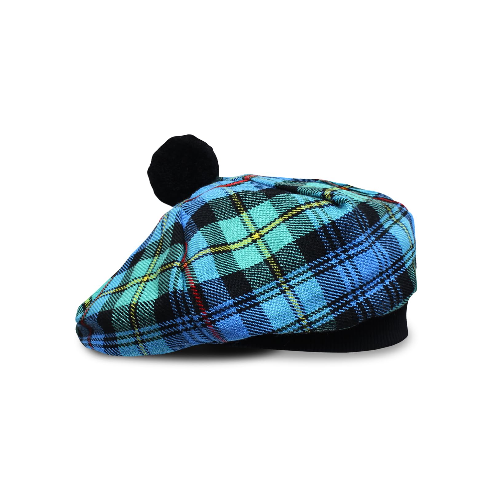 Scottish Tam O’ Shanter Hat Tartan Bonnet Pom Pom Wool Flat Cap One Size
