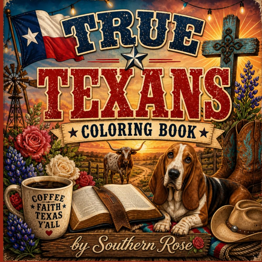 True Texan Coloring Book: A bold and easy to color designs. Featuring Texas life and culture.