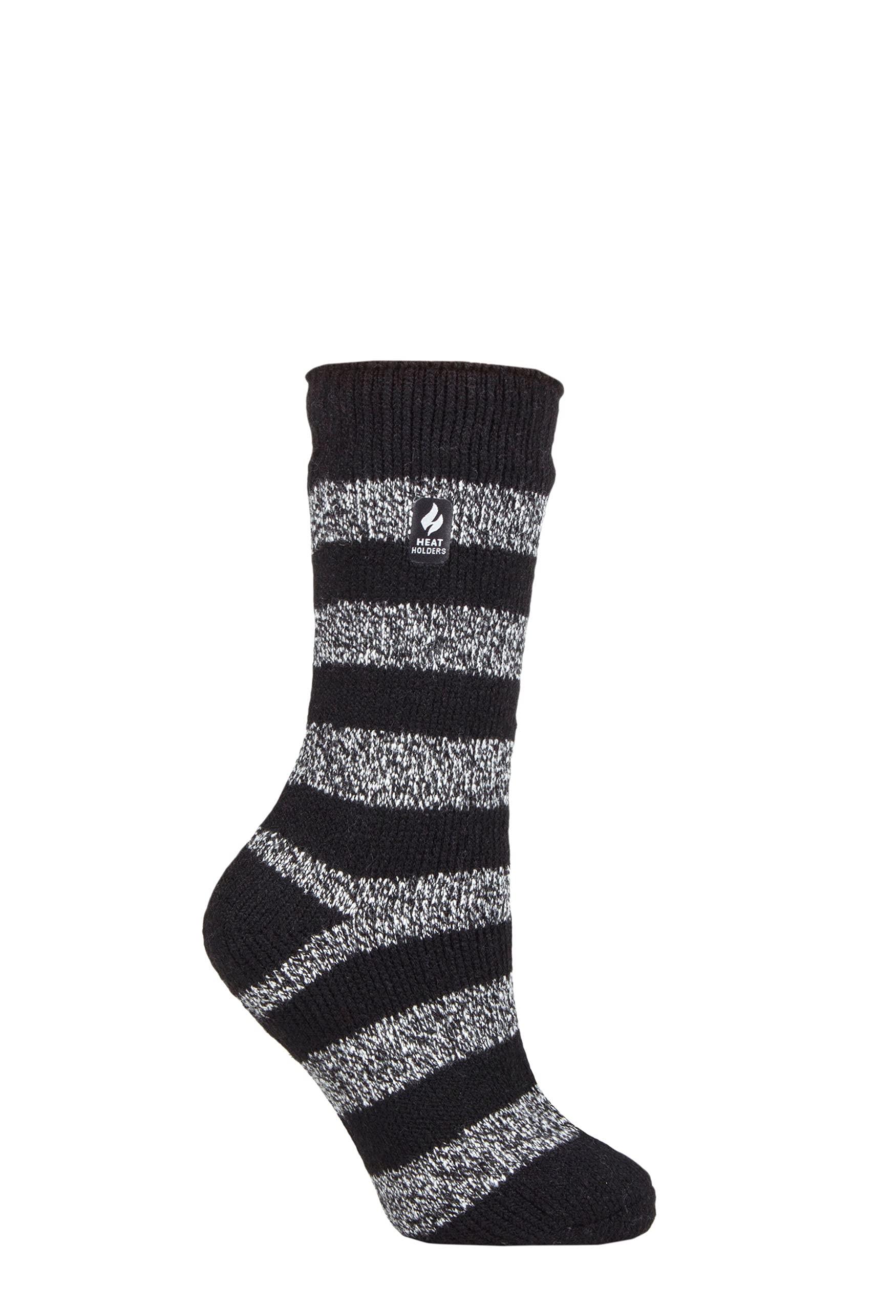 Heat Holders Women's Tuscany Chunky Stripe Black / White Sockshop Socks - 2.3 Tog Thermal, Warm, Cosy, Patterned, Pack Of 1 Size 4-8 (4-8, Tuscany Chunky Stripe Black/White)