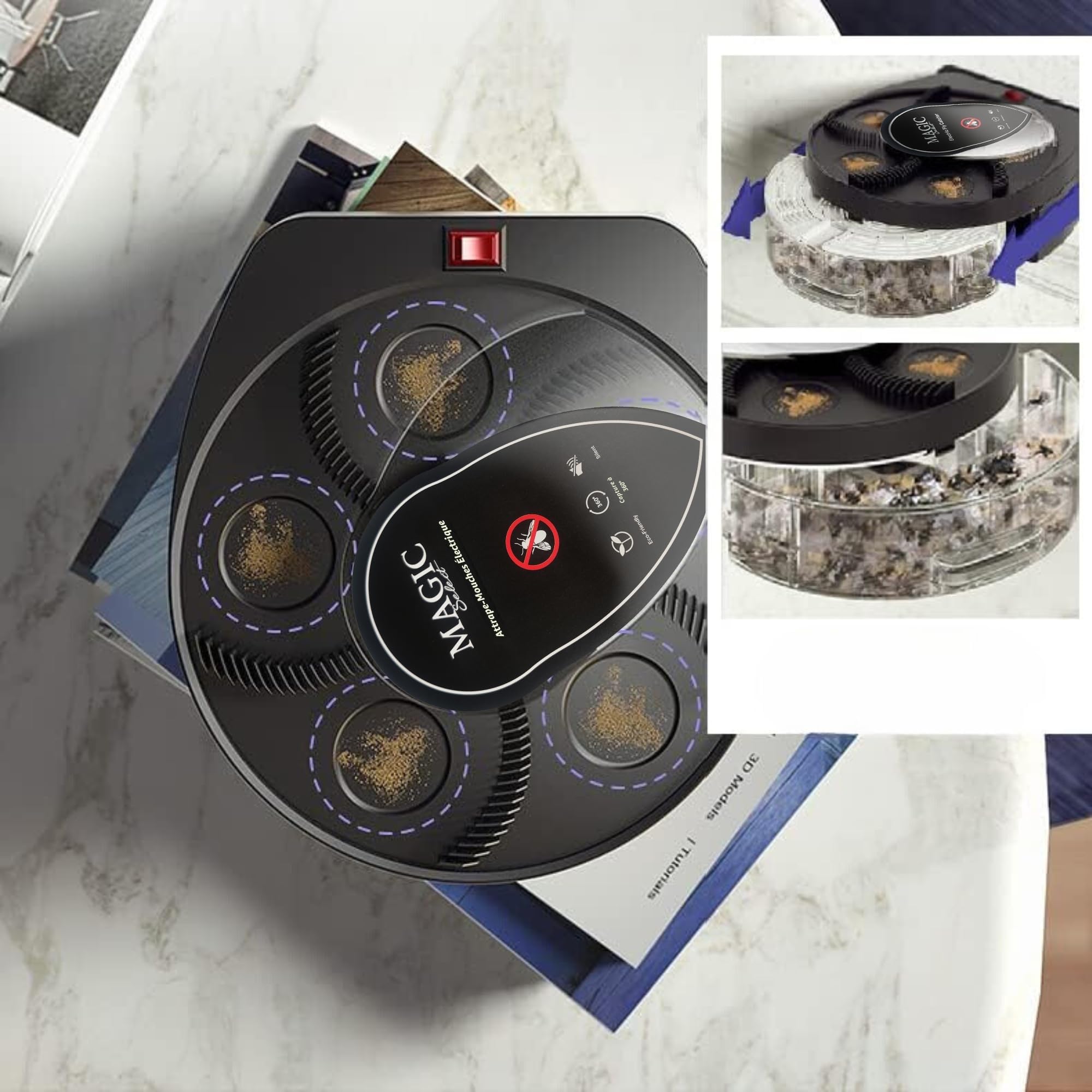 MAGIC SELECT Attrape Mouches Électrique Rotatif à 360°. Piège à Mouches avec Prise USB et Support Mural pour Maison, Cuisine, Restaurant, Hôtel, Bar.