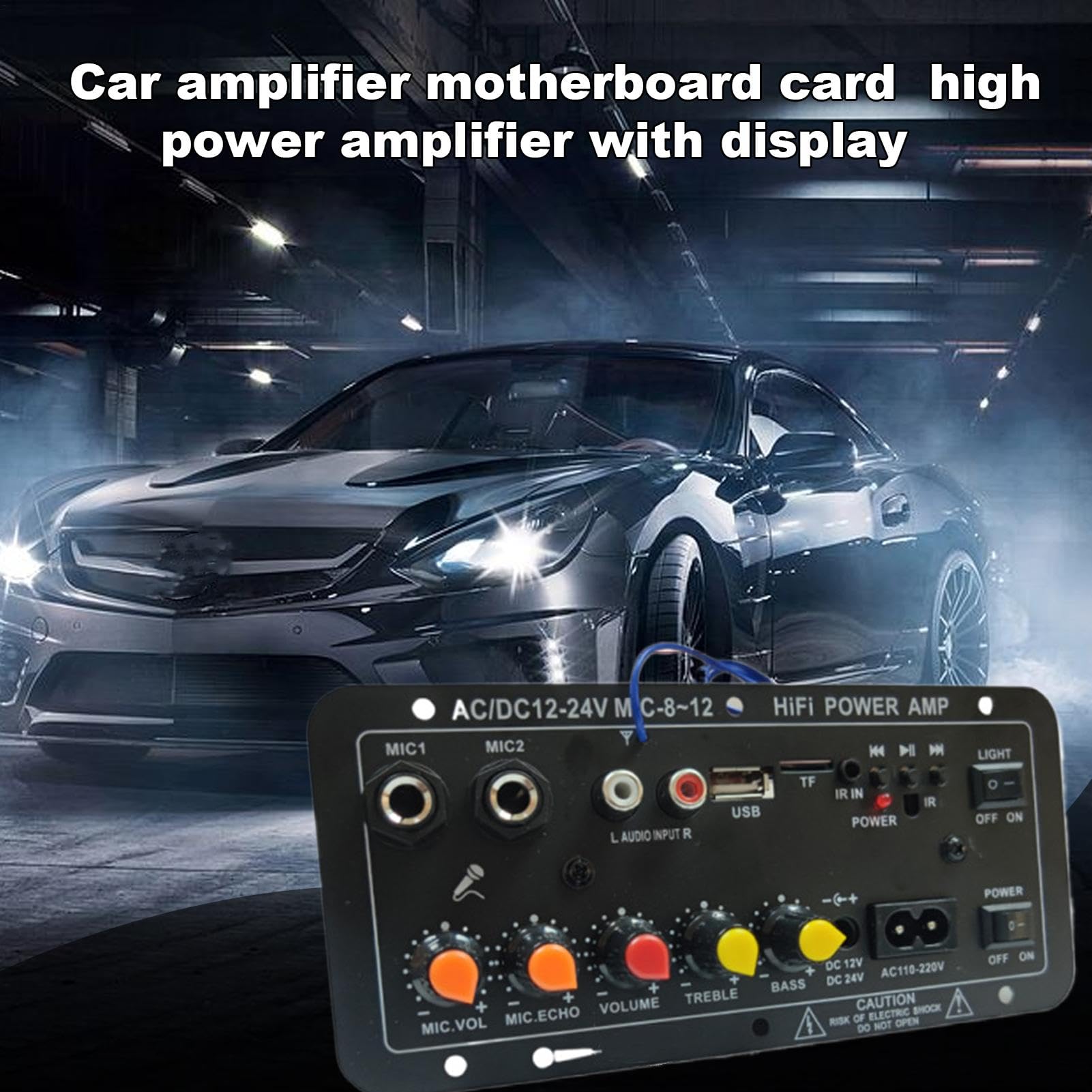 Hochleistungsverstärkerplatine, Leistungsverstärkerplatine für Autos, 12 V und 24 V Stereo-Verstärkermodul mit digitaler Anzeige - Kabellose Lautsprecherkarte mit Fernbedienung für Lautsprecher