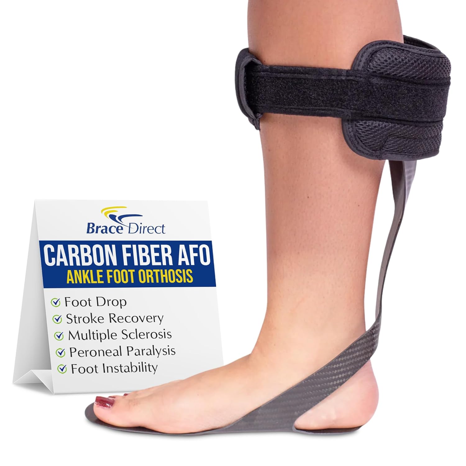Brace Direct Carbon Fiber AFO - Lightweight Dynamic Ankle Foot Orthosis for Foot Drop, Stroke, MS & Gait Correction Right SMALL (US Shoe Men 4.5-7 / Women 6-8)