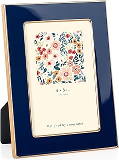 Venusmiles 4x6 Enamel Picture Frame, Gold Metal Edge with Easel, Real Glass Photo Frame for Wall and Tabletop Display Family Office Photo Gallery, Navy Blue Enamel/1pc
